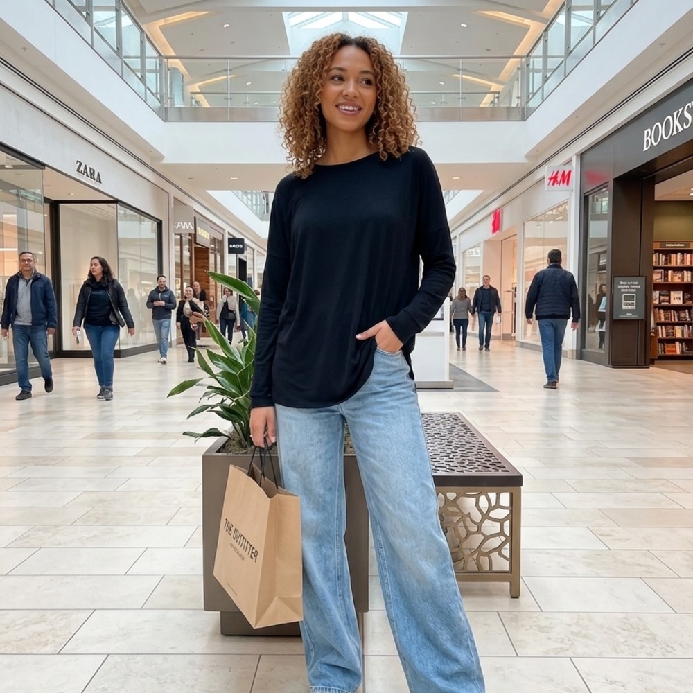 Kit And Ace Size 6 Cashmere blend Black Long Sleeve Tee